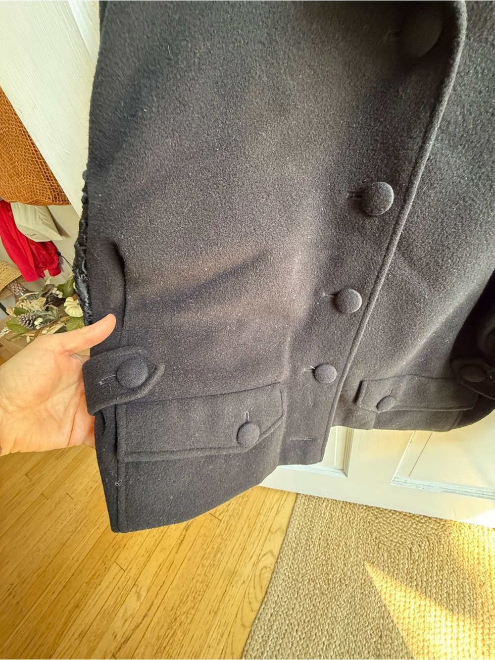 Vintage Designer Karl Lagerfeld Black Cropped Teddy Sleeve Jacket Button Details - Picture 4 of 8